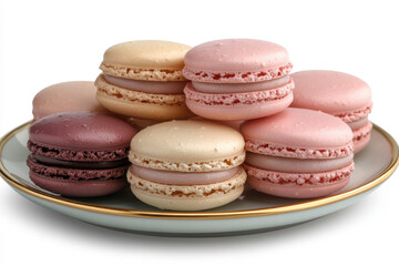 Obraz premium Colorful macarons in a row on a white plate.