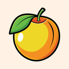 A Vibrant Illustration of a Ripe Apricot Fruit with a Green Leaf