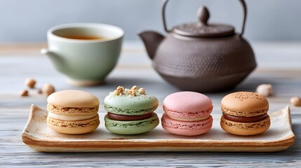 Aesthetic japanese food photography delicate macarons presentation