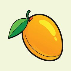 A Single Ripe Apricot with a Green Leaf Illustration Cartoon Style