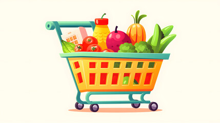 Professional Shopping Basket with Products Isolated on White Background for Marketing Campaigns