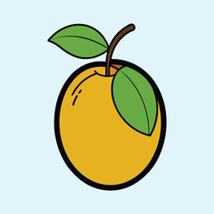 A vibrant illustration of a fresh juicy orange with green leaves