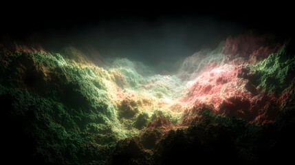 with endless AI-stylized cave openings and colorful light rays