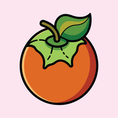 A Vibrant Illustration of a Ripe Persimmon Fruit with a Green Leaf