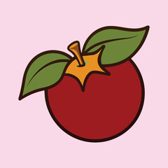 A Delicious Red Apple with Green Leaves Fresh Fruit Illustration