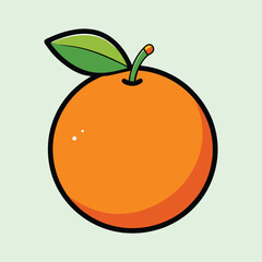 A Vibrant Illustration of a Single Orange Fruit with a Green Leaf