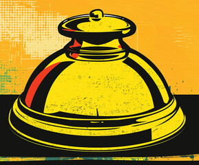 Vibrant pop art illustration of a classic hotel service bell with a retro comic style. Perfect for hospitality themes, posters, marketing, and editorial design.
