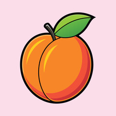 A Juicy Ripe Peach with a Green Leaf Illustration Cartoon Style Graphic Design