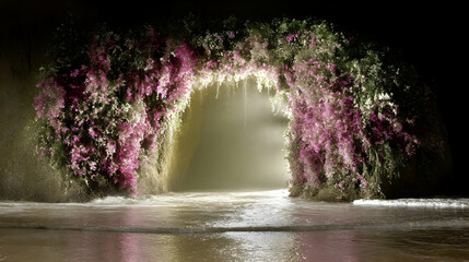 cliffs with radiant foliage and a glowing sea cave