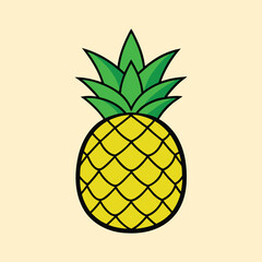 A Simple Cartoon Illustration of a Delicious Yellow Pineapple with Green Leaves