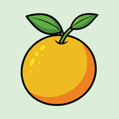 A Delightful Cartoon Illustration of a Juicy Orange Fruit with Vibrant Green Leaves
