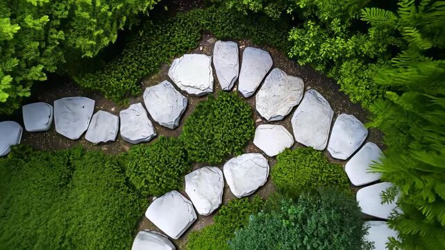 serpentine stone path through lush greenery