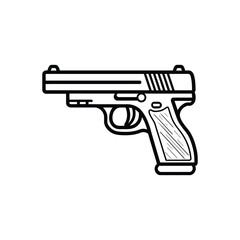 Minimalist Black Outline Gun on Transparent Background Design Element