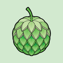 A Detailed Illustration of a Single Green Artichoke Fruit with Multiple Layers of Petals