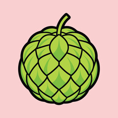 A Vibrant Illustration of a Single Green Hop Cone Against a Pink Background