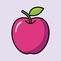 A Vibrant Pink Apple Illustration with a Green Leaf A Delightful Cartoon Style Fruit Image Perfect for Various Applications