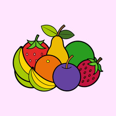 A Colorful Collection of Fresh Fruits Including Bananas Strawberries Oranges Pears Plums and Limes