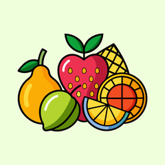 A Colorful Collection of Fresh and Delicious Fruits Including Strawberry Pear Lime Orange and Pineapple