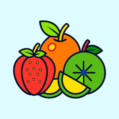Vibrant Colorful Illustration of Fresh Fruits Strawberry Orange and Kiwi
