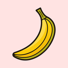 A Single Ripe Yellow Banana Fruit Illustration Simple Cartoon Style Graphic Design