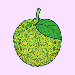 Intricate Zentangle Design of a Cherimoya Fruit with Green Leaf