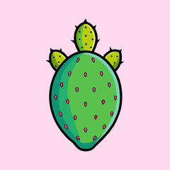 A Vibrant Illustration of a Prickly Pear Cactus Fruit with Three Pad Extensions