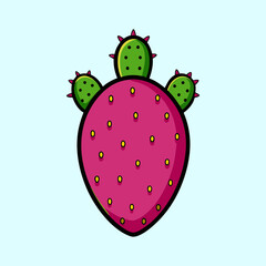 Vibrant Prickly Pear Cactus Fruit Illustration Cartoon Style Graphic Design