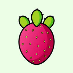 Cartoon Illustration of a Strawberry with Cactuslike Leaves a Unique and Playful Design