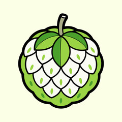 A Vibrant Illustration of a Cherimoya Fruit with Detailed Green and White Segments and a Central Leafy Crown