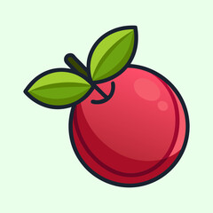 Illustration of a Red Apple with Green Leaves Fresh Fruit Healthy Eating Vitamin C