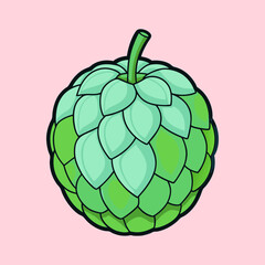 Illustration of a Vibrant Green Cherimoya Fruit with Detailed Leaflike Segments