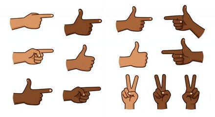Diverse Hand Gestures: A Collection of Pointing, Thumbs Up, and Peace Signs