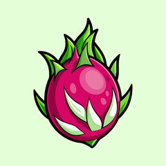 Vibrant Pink Dragon Fruit Illustration Cartoon Style Tropical Fruit Delicious Exotic Sweet Healthy Pitaya