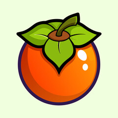 A Vibrant Cartoon Illustration of a Ripe Persimmon Fruit with Green Calyx