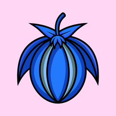 Vibrant Blue Floral Fruit Illustration Botanical Design Artistic Graphic Cartoon Style