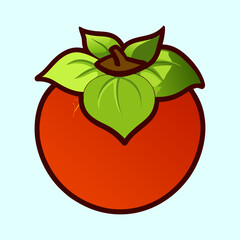 A vibrant illustration of a ripe persimmon fruit with its characteristic green calyx