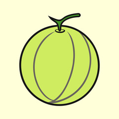 Illustration of a whole honeydew melon with a green stem