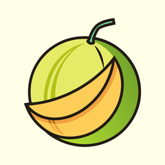 Illustration of a whole honeydew melon with two slices displayed