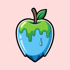 Melting Green and Blue Apple Cartoon Illustration Delicious Sweet Candy Fruit Dessert Treat