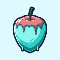 A Delicious Candy Apple with Dripping Pink and Blue Glaze A Sweet Treat Cartoon Illustration