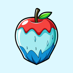 A Delicious Cartoon Apple Covered in Blue Glaze and Red Sauce