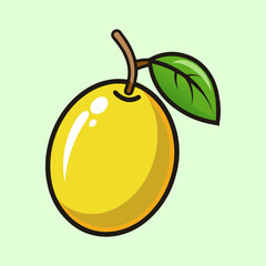 A Vibrant Illustration of a Single Yellow Lemon Fruit with a Green Leaf