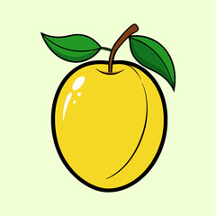 A Vibrant Illustration of a Ripe Yellow Apricot with Lush Green Leaves