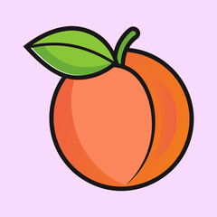 A Single Ripe Peach with a Green Leaf Illustration