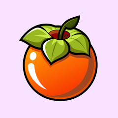 A Vibrant Illustration of a Ripe Persimmon Fruit with Green Calyx