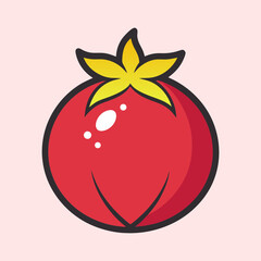 A Delightful Cartoon Illustration of a Single Red Tomato with a Yellow StarShaped Top
