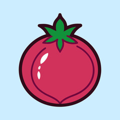 Illustration of a Single Red Tomato with Green Stem