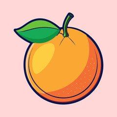 A Vibrant Illustration of a Single Orange Fruit with a Green Leaf