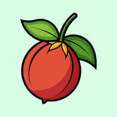A Delightful Vector Illustration of a Ripe Red Peach with Lush Green Leaves