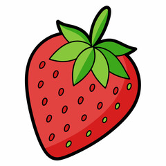 Obraz premium A vibrant cartoon illustration of a single strawberry with its green leaves